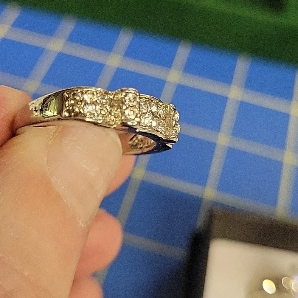 Rhinestone Faux Diamond Band Silver Ring Size 9.5